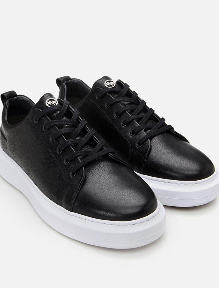 Erkek Deri Siyah Rahat Tabanlı Spor Ayakkabı Erkek Deri Siyah Rahat Tabanlı Spor Ayakkabı