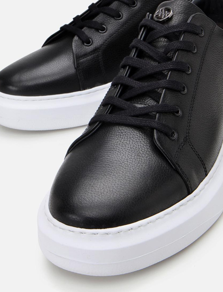 Erkek Deri Siyah Rahat Tabanlı Spor Ayakkabı Erkek Deri Siyah Rahat Tabanlı Spor Ayakkabı