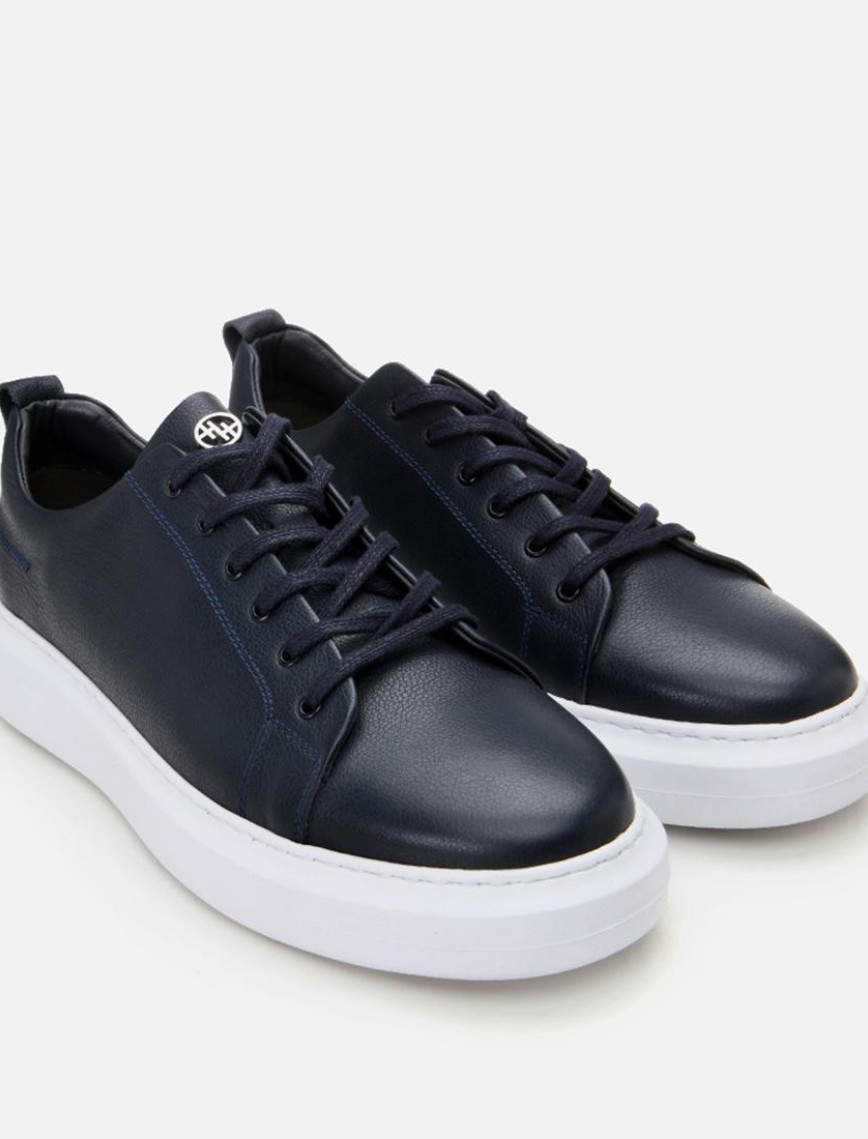 Erkek Deri Lacivert Rahat Tabanlı Spor Ayakkabı Erkek Deri Lacivert Rahat Tabanlı Spor Ayakkabı