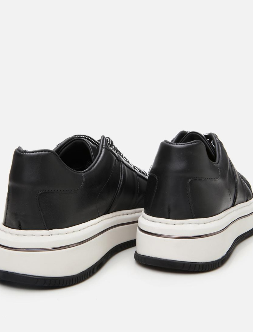Erkek Deri Siyah Yüksek Tabanlı Spor Ayakkabı Erkek Deri Siyah Yüksek Tabanlı Spor Ayakkabı