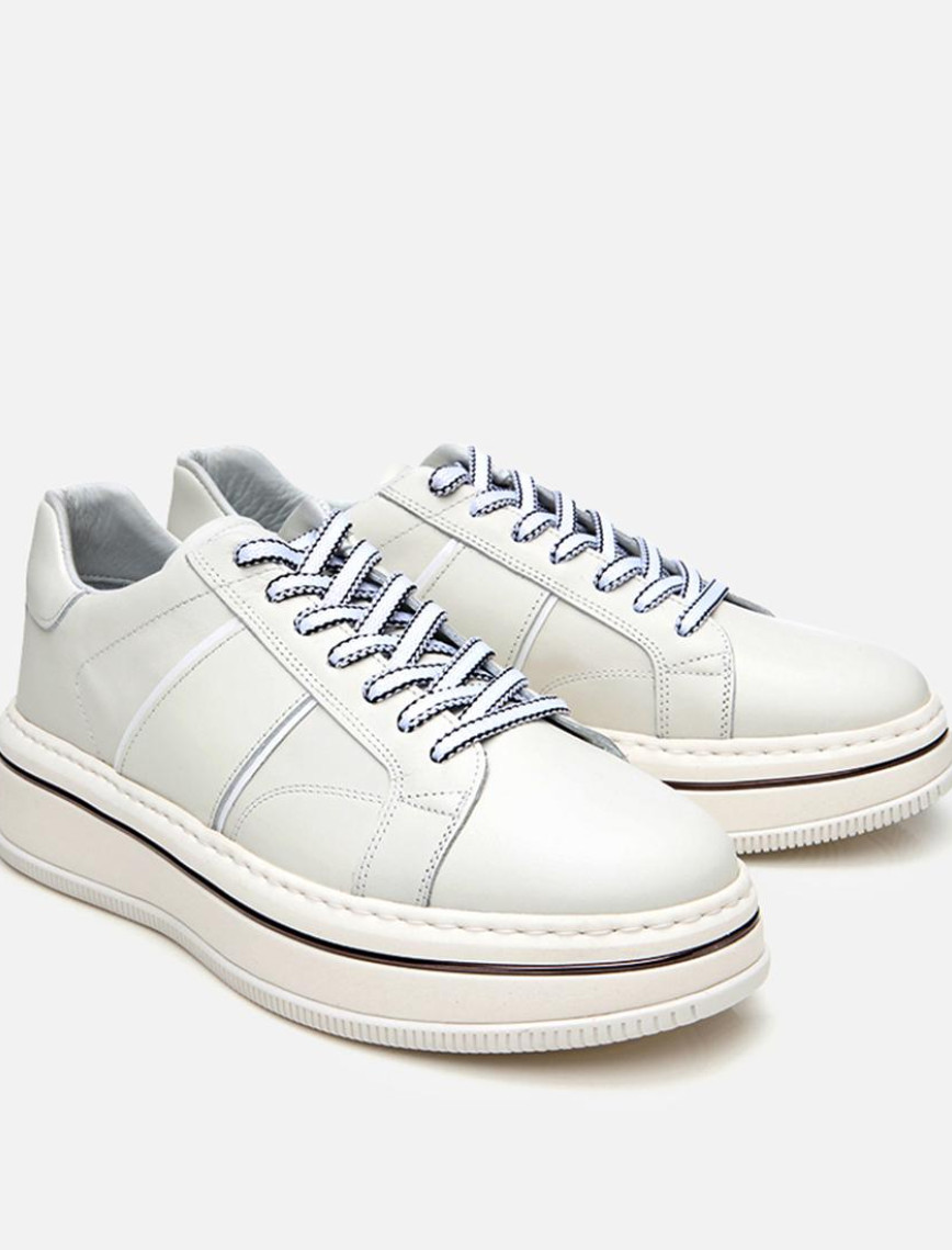 Erkek Deri Beyaz Yüksek Tabanlı Spor Ayakkabı Erkek Deri Beyaz Yüksek Tabanlı Spor Ayakkabı