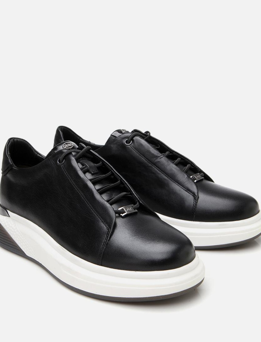 Erkek Deri Siyah Yüksek Tabanlı Spor Ayakkabı Erkek Deri Siyah Yüksek Tabanlı Spor Ayakkabı