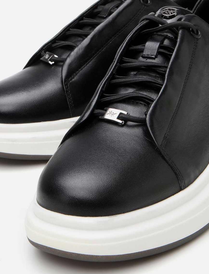 Erkek Deri Siyah Yüksek Tabanlı Spor Ayakkabı Erkek Deri Siyah Yüksek Tabanlı Spor Ayakkabı