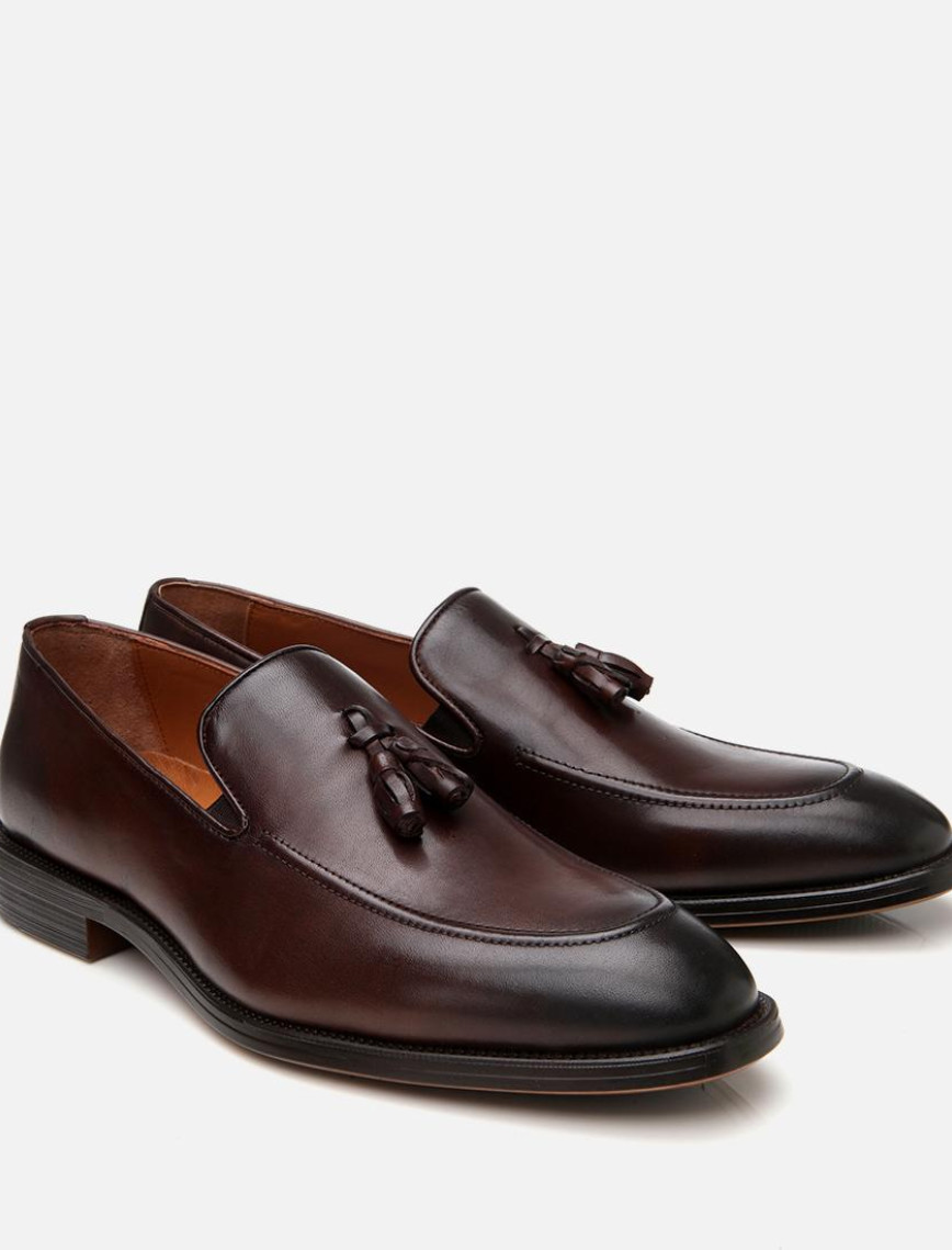 Erkek Deri Kahverengi Püskül Detaylı Klasik Loafer Erkek Deri Kahverengi Püskül Detaylı Klasik Loafer