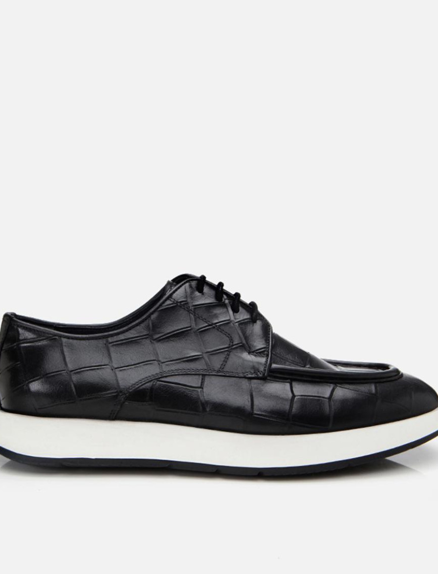 Erkek Deri Siyah Kroko Desenli Günlük Ayakkabı Erkek Deri Siyah Kroko Desenli Günlük Ayakkabı