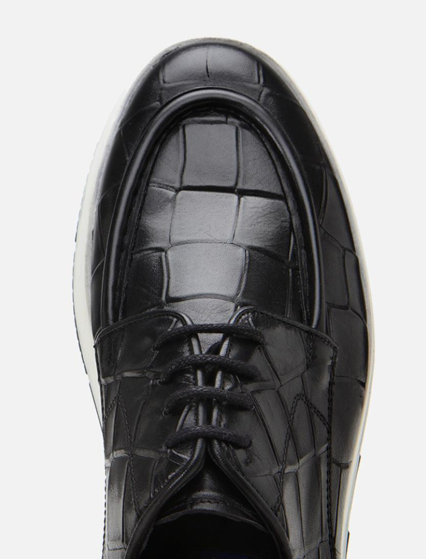 Erkek Deri Siyah Kroko Desenli Günlük Ayakkabı Erkek Deri Siyah Kroko Desenli Günlük Ayakkabı