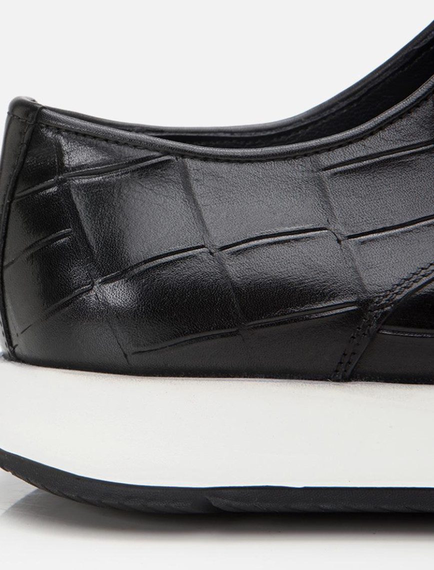 Erkek Deri Siyah Kroko Desenli Günlük Ayakkabı Erkek Deri Siyah Kroko Desenli Günlük Ayakkabı