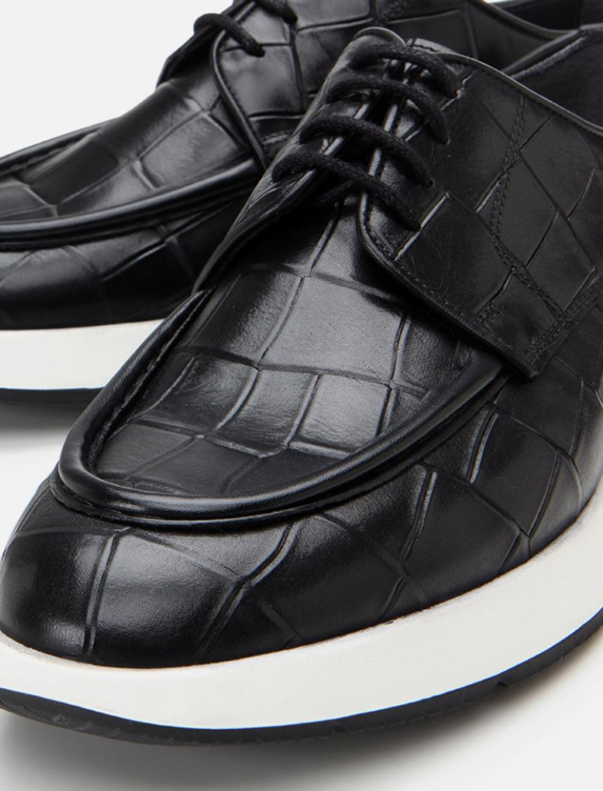 Erkek Deri Siyah Kroko Desenli Günlük Ayakkabı Erkek Deri Siyah Kroko Desenli Günlük Ayakkabı