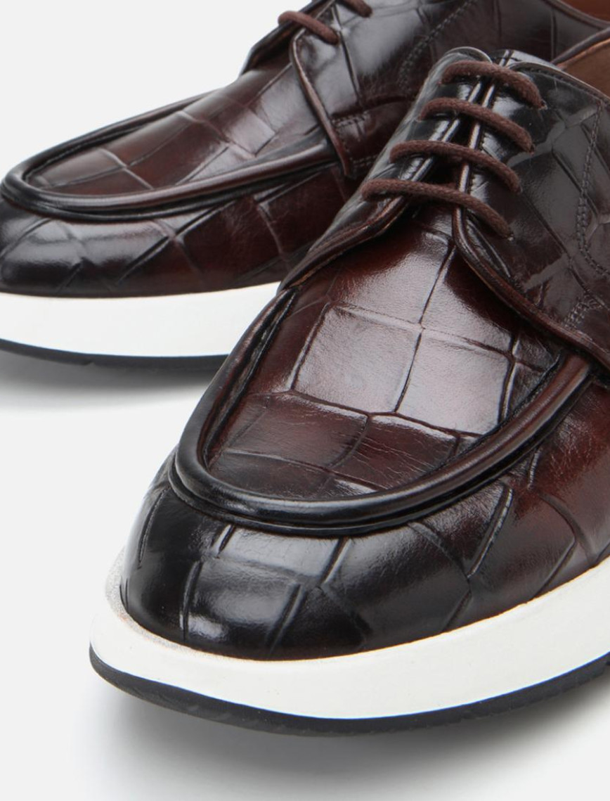 Erkek Deri Kahverengi Kroko Desenli Günlük Ayakkabı Erkek Deri Kahverengi Kroko Desenli Günlük Ayakkabı
