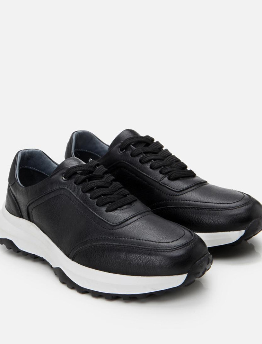 Erkek Deri Siyah Yumuşak Tabanlı Spor Ayakkabı Erkek Deri Siyah Yumuşak Tabanlı Spor Ayakkabı