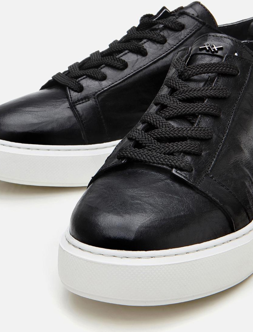 Erkek Deri Siyah Hafif Tabanlı Spor Ayakkabı