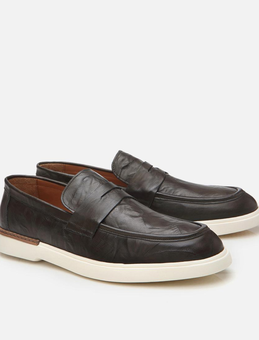 Erkek Deri Haki Ultra Hafif Tabanlı Klasik Loafer Erkek Deri Haki Ultra Hafif Tabanlı Klasik Loafer