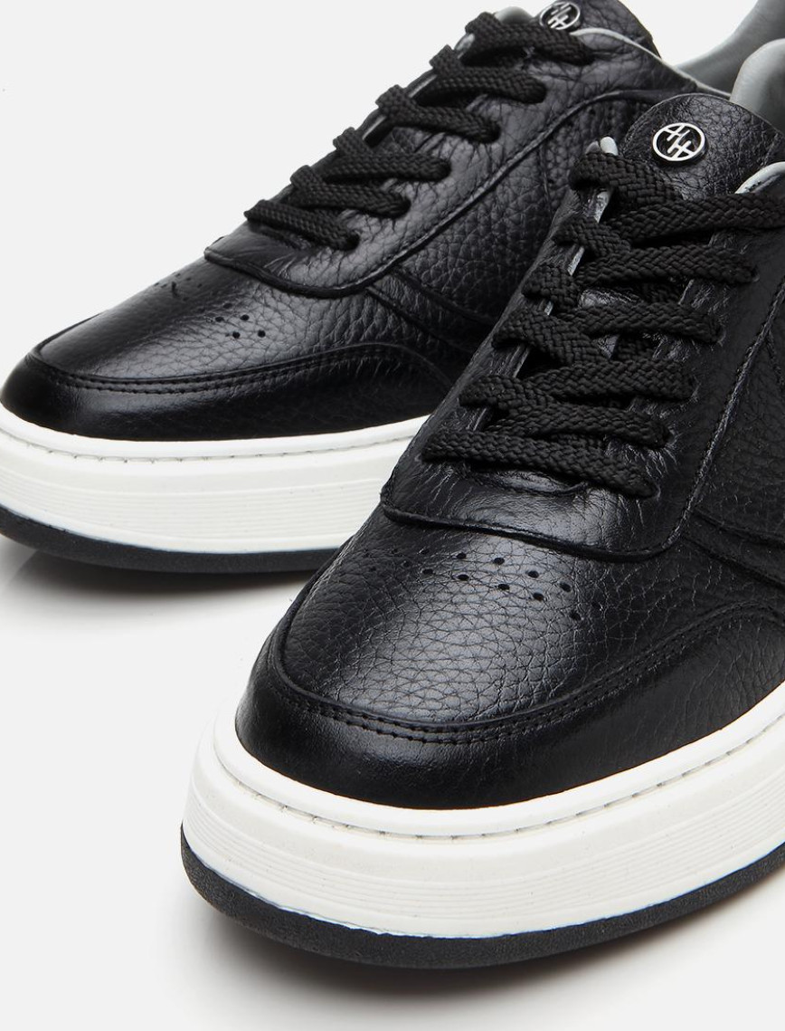 Erkek Deri Siyah Yüksek Tabanlı Spor Ayakkabı