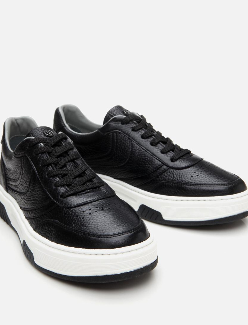 Erkek Deri Siyah Yüksek Tabanlı Spor Ayakkabı