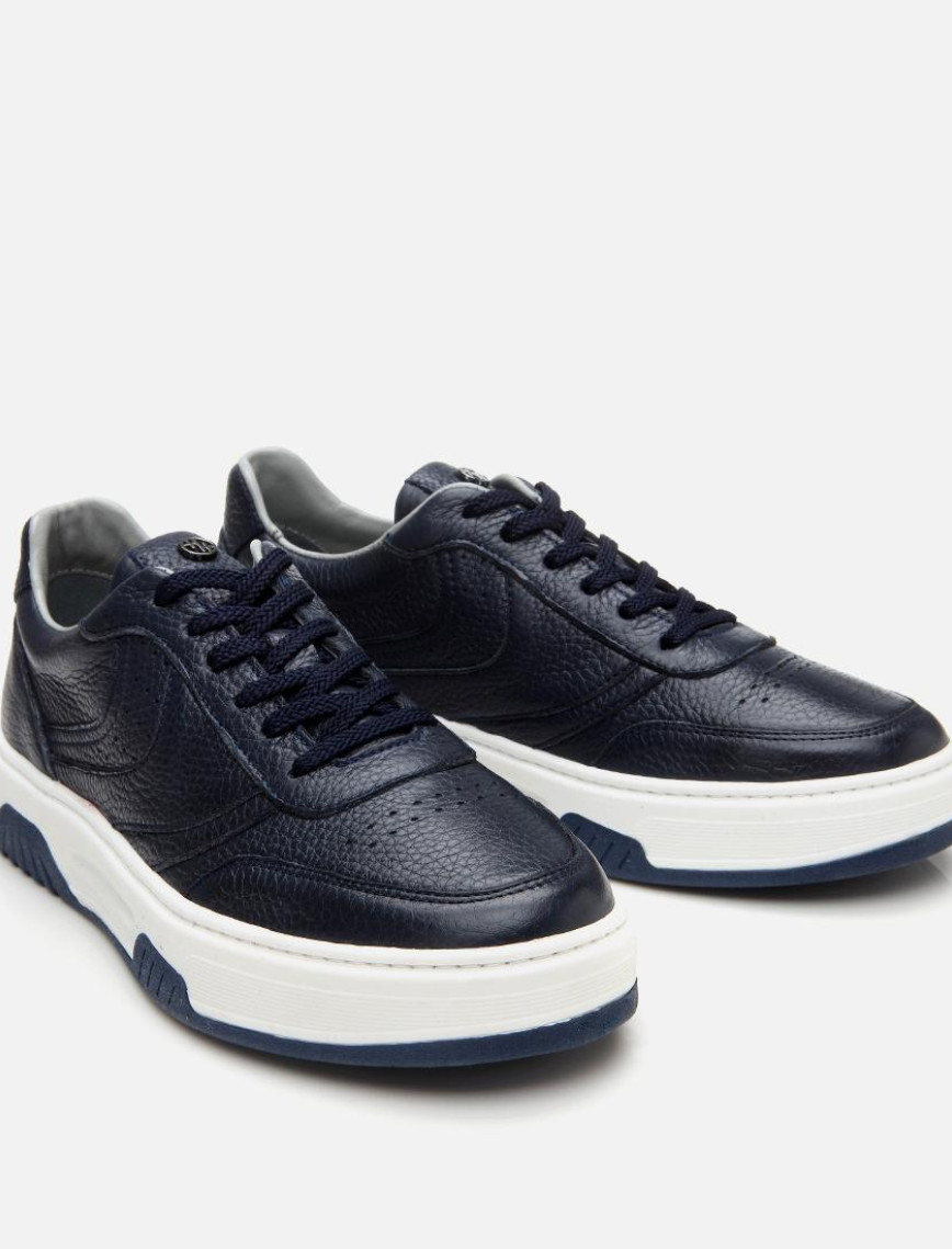 Erkek Deri Lacivert Yüksek Tabanlı Spor Ayakkabı