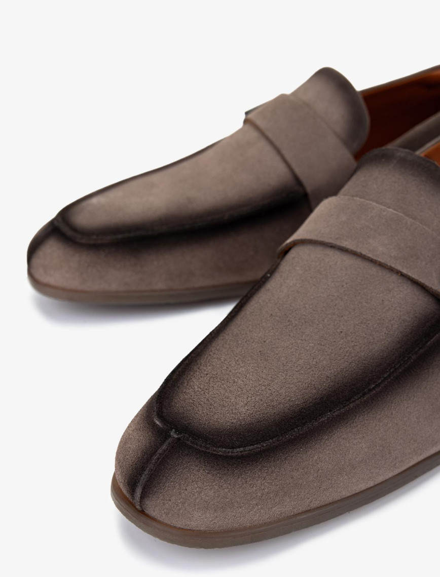 Valmenti Erkek Hakiki Deri Toprak Süet Loafer Ayakkabı