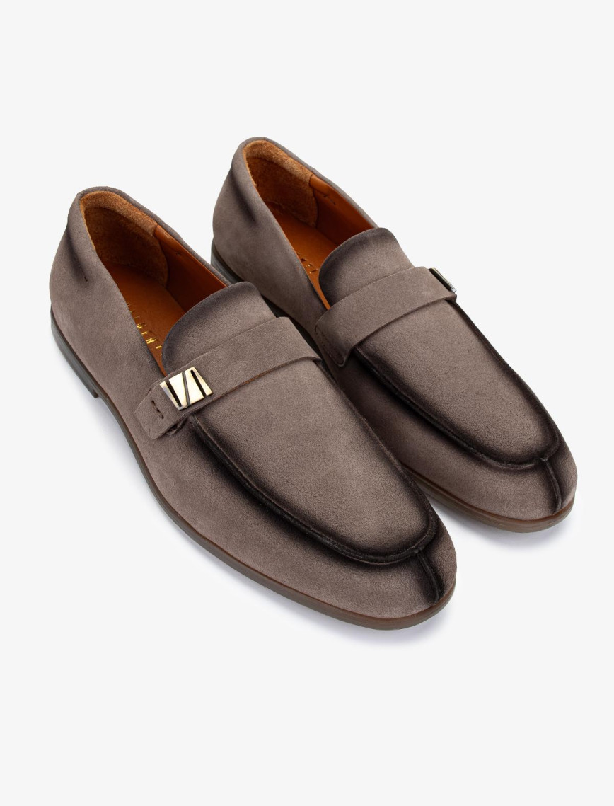 Valmenti Erkek Hakiki Deri Toprak Süet Loafer Ayakkabı