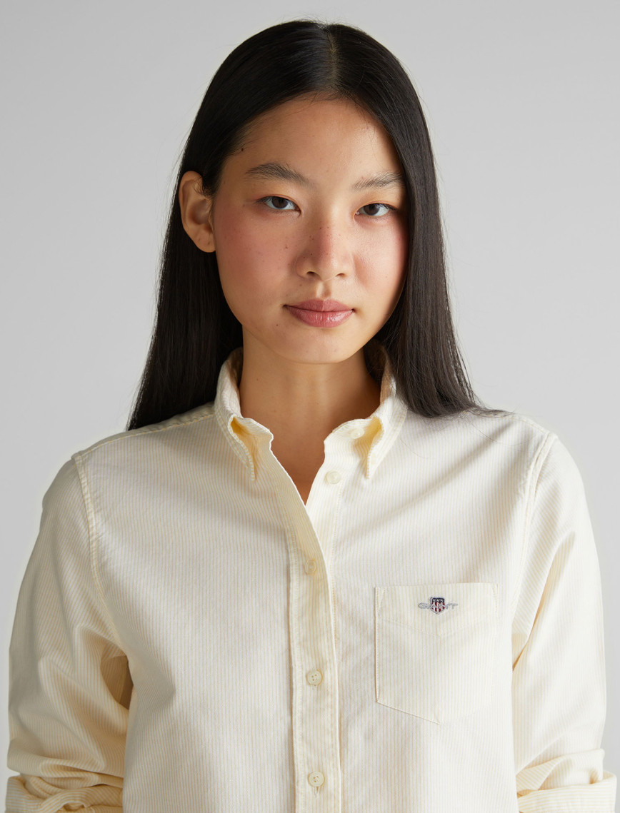 GANT Kadın Sarı Regular Fit Düğmeli Yaka Çizgili Gömlek GANT Kadın Sarı Regular Fit Düğmeli Yaka Çizgili Gömlek