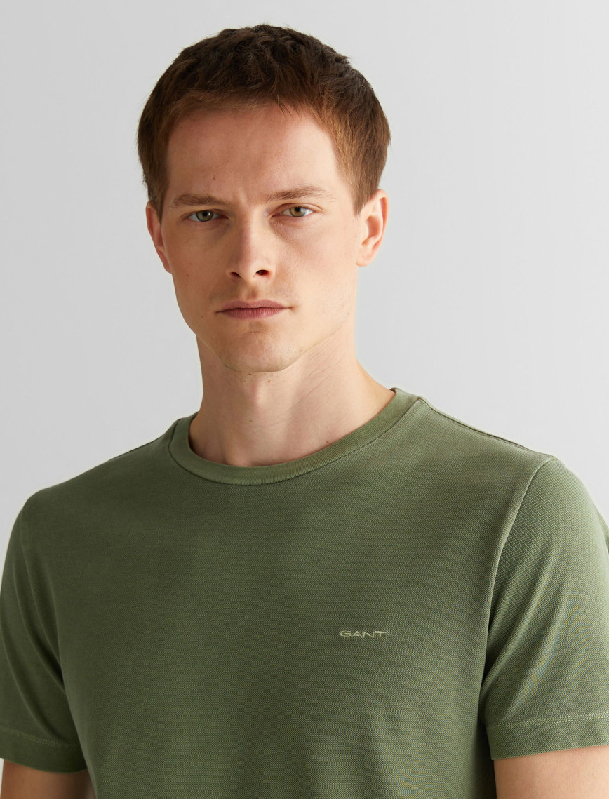 GANT Erkek Yeşil Slim Fit Bisiklet Yaka T-Shirt