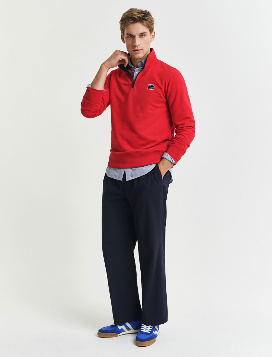GANT Erkek Kırmızı Regular Fit Yarım Fermuarlı Logolu Sweatshirt GANT Erkek Kırmızı Regular Fit Yarım Fermuarlı Logolu Sweatshirt