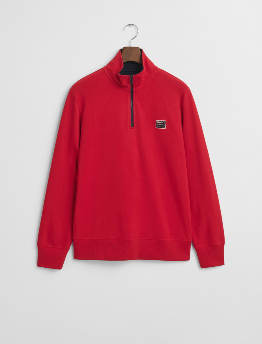 GANT Erkek Kırmızı Regular Fit Yarım Fermuarlı Logolu Sweatshirt GANT Erkek Kırmızı Regular Fit Yarım Fermuarlı Logolu Sweatshirt