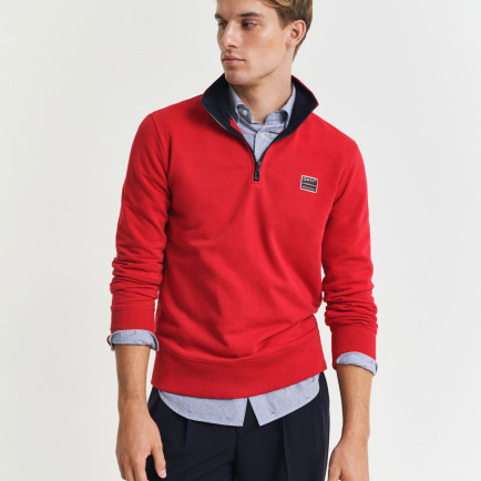 GANT Erkek Kırmızı Regular Fit Yarım Fermuarlı Logolu Sweatshirt GANT Erkek Kırmızı Regular Fit Yarım Fermuarlı Logolu Sweatshirt
