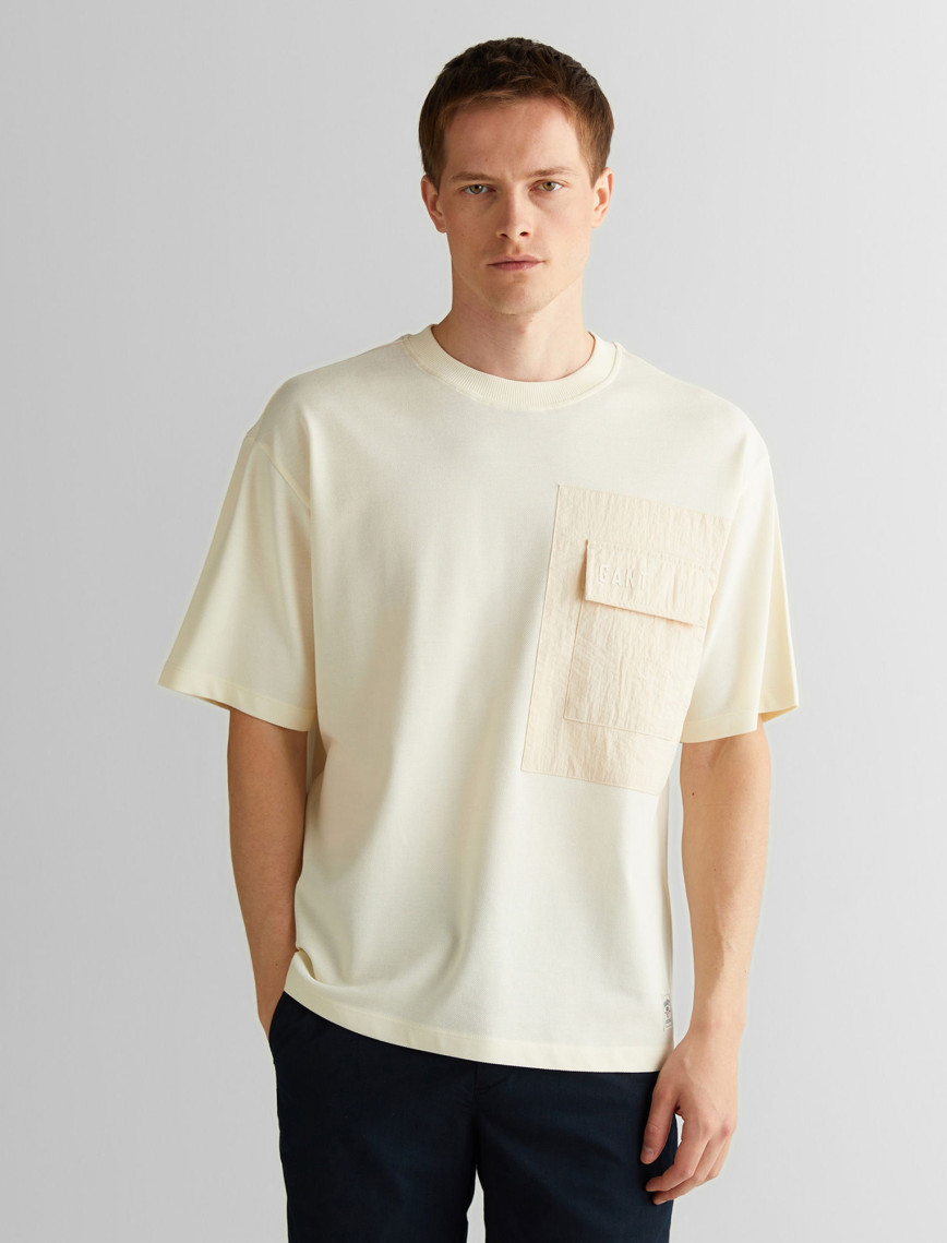 GANT Erkek Krem Relaxed Fit Bisiklet Yaka Logolu T-Shirt GANT Erkek Krem Relaxed Fit Bisiklet Yaka Logolu T-Shirt
