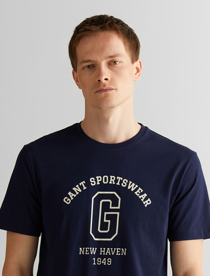 GANT Erkek Lacivert Regular Fit Bisiklet Yaka Logolu T-Shirt GANT Erkek Lacivert Regular Fit Bisiklet Yaka Logolu T-Shirt