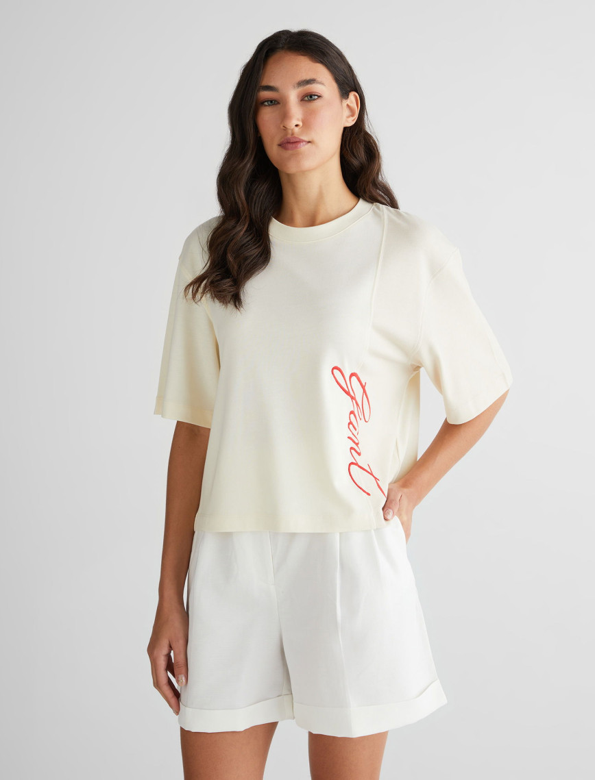 GANT Kadın Beyaz Bisiklet Yaka Renk Bloklu T-Shirt GANT Kadın Beyaz Bisiklet Yaka Renk Bloklu T-Shirt