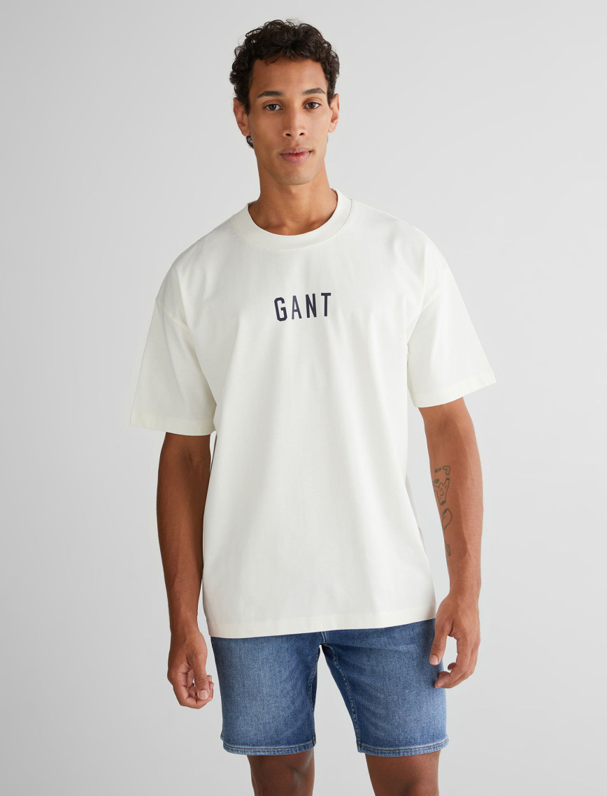 GANT Erkek Krem Relaxed Fit Bisiklet Yaka Logolu T-Shirt GANT Erkek Krem Relaxed Fit Bisiklet Yaka Logolu T-Shirt