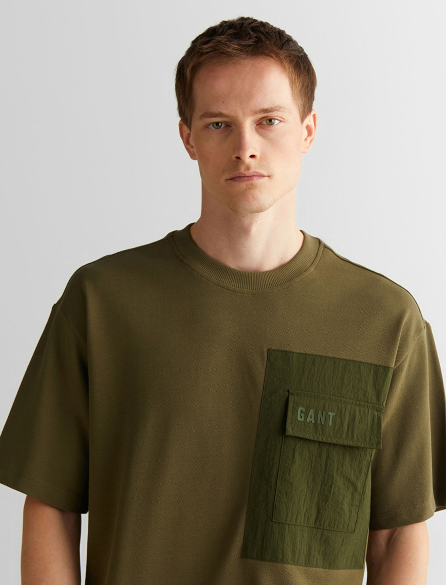 GANT Erkek Yeşil Relaxed Fit Bisiklet Yaka Logolu T-Shirt