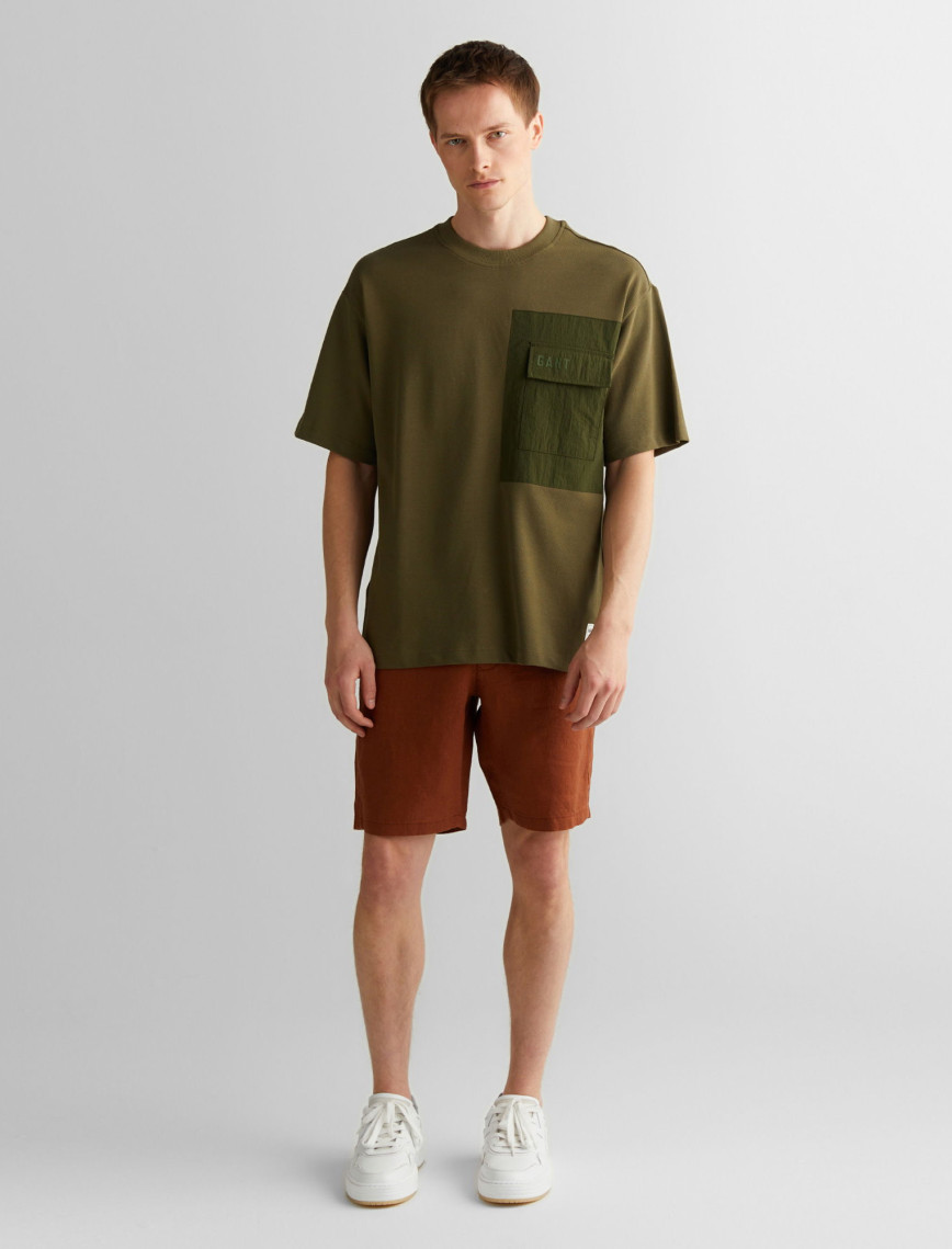 GANT Erkek Yeşil Relaxed Fit Bisiklet Yaka Logolu T-Shirt