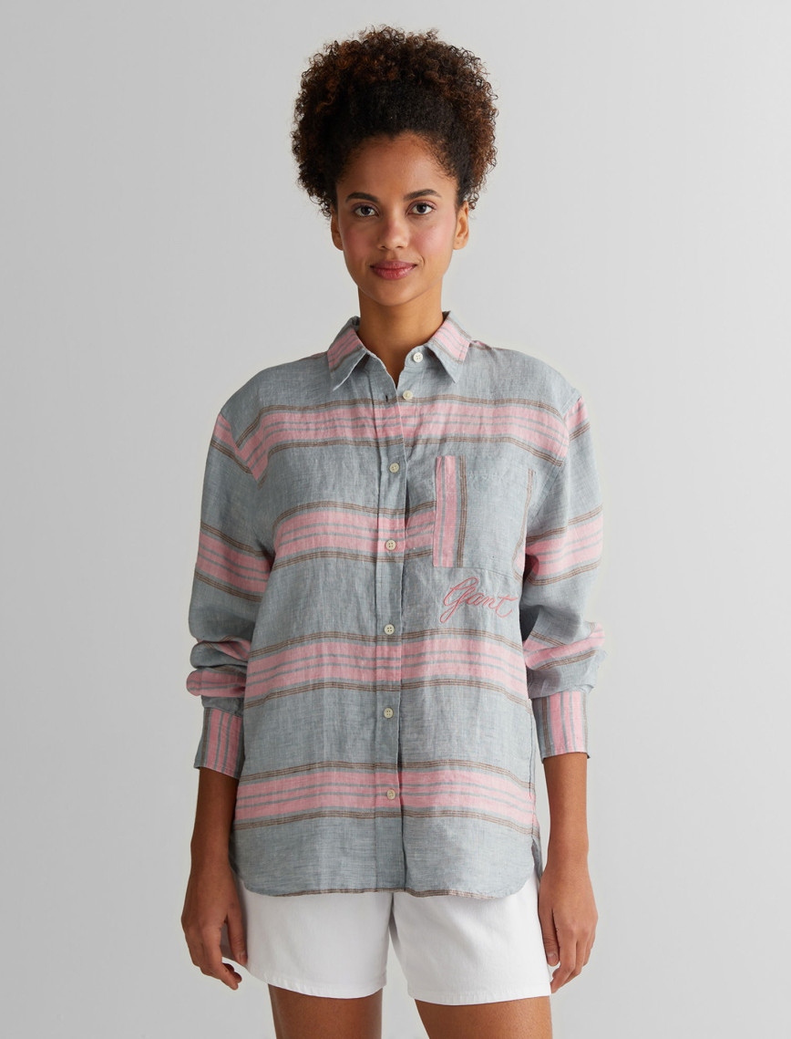 GANT Kadın Gri Klasik Yaka Çizgili Gömlek GANT Kadın Gri Klasik Yaka Çizgili Gömlek