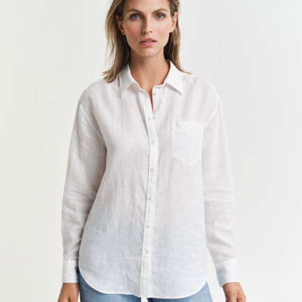 GANT Kadın Beyaz Relaxed Fit Klasik Yaka Gömlek