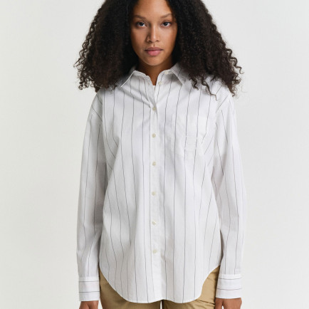 GANT Kadın Beyaz Relaxed Fit Klasik Yaka Çizgili Gömlek