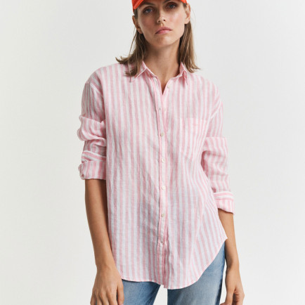 GANT Kadın Pembe Relaxed Fit Klasik Yaka Çizgili Gömlek
