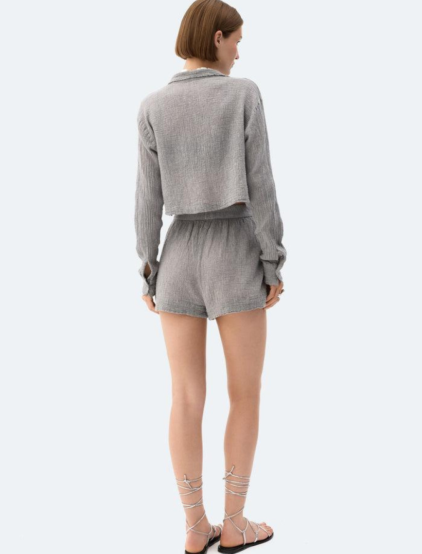 İKİKIZ Crinkle Şort Kadın Gri İKİKIZ Crinkle Şort Kadın Gri