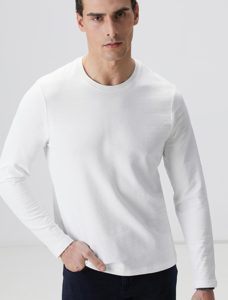 Network Erkek Kırık Beyaz Uzun Kollu Pamuk T-shirt Network Erkek Kırık Beyaz Uzun Kollu Pamuk T-shirt