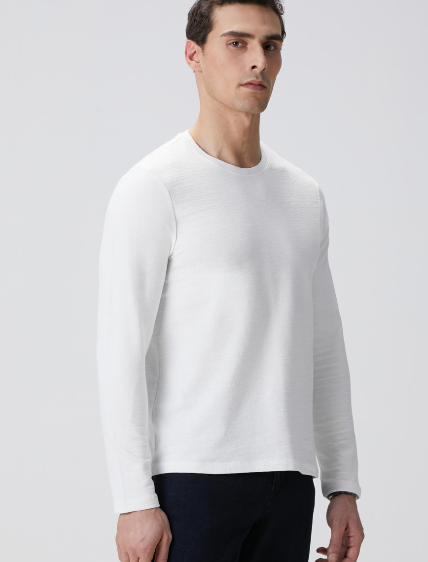 Network Erkek Kırık Beyaz Uzun Kollu Pamuk T-shirt Network Erkek Kırık Beyaz Uzun Kollu Pamuk T-shirt