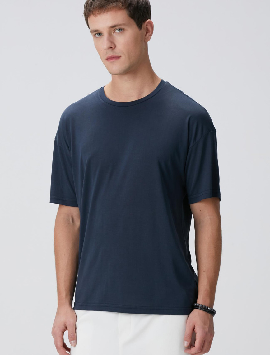 Network Erkek Lacivert Modal Karışımlı T-shirt Network Erkek Lacivert Modal Karışımlı T-shirt