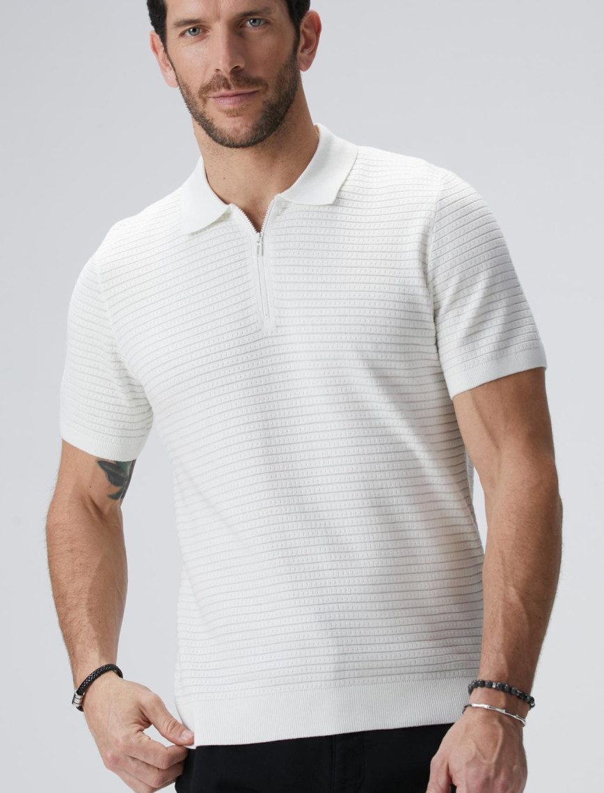 Network Erkek Kırık Beyaz Polo Triko Kazak Network Erkek Kırık Beyaz Polo Triko Kazak