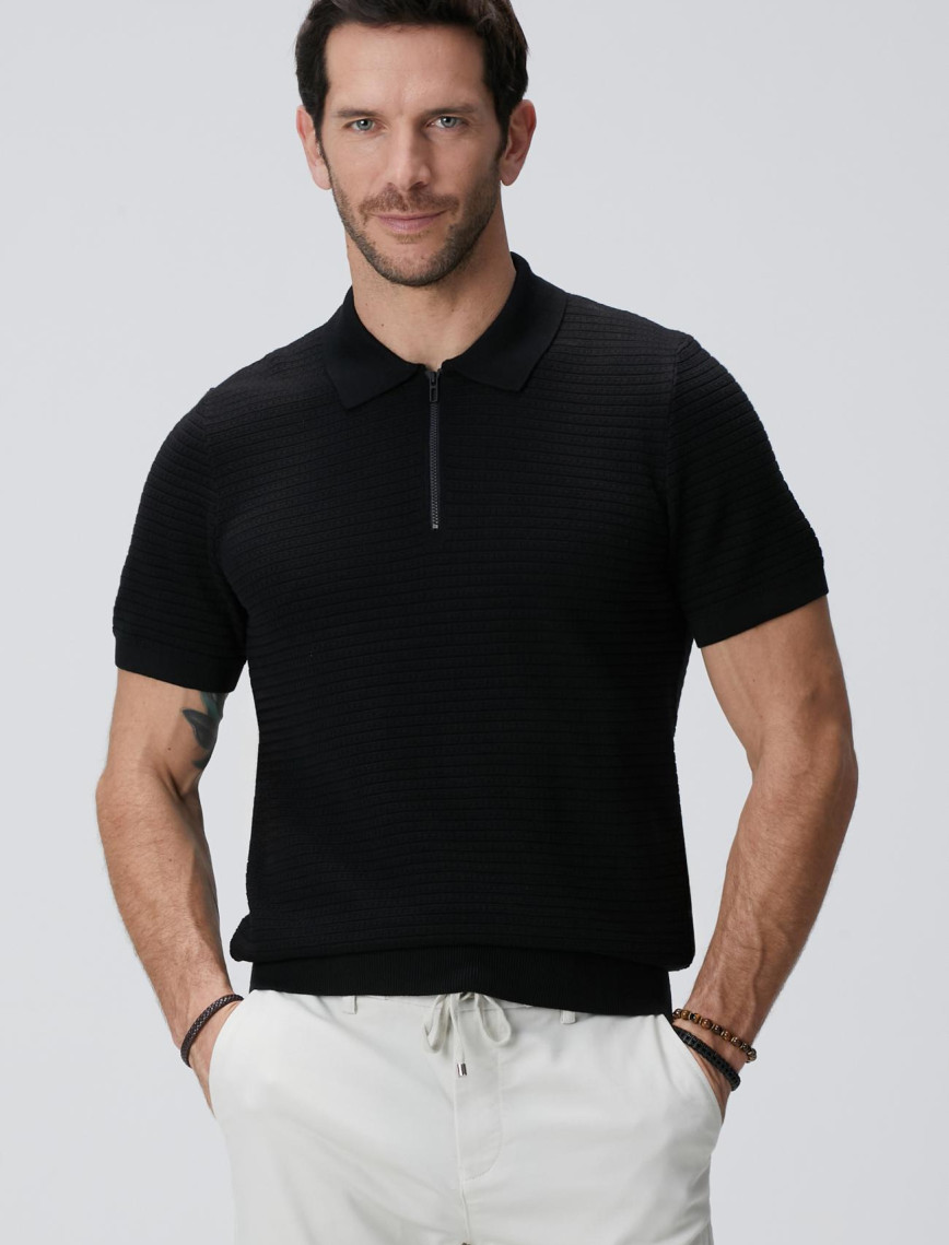 Network Erkek Siyah Kısa Kollu Kazak