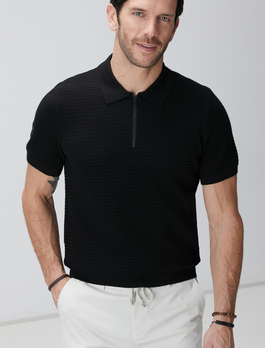 Network Erkek Siyah Kısa Kollu Kazak