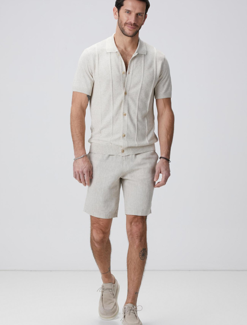 Network Erkek Bej Keten Karışımlı Hırka