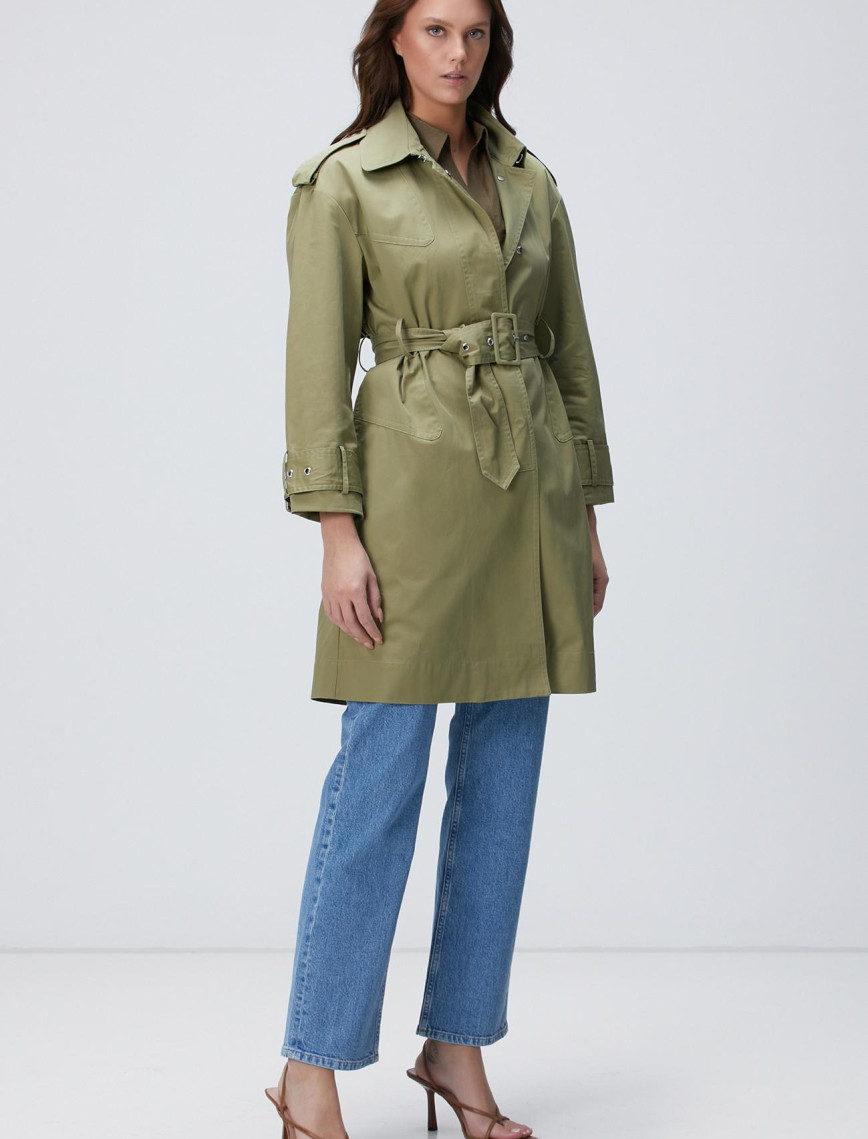 Network Kadın Haki Kemerli Pardösü Network Kadın Haki Kemerli Pardösü