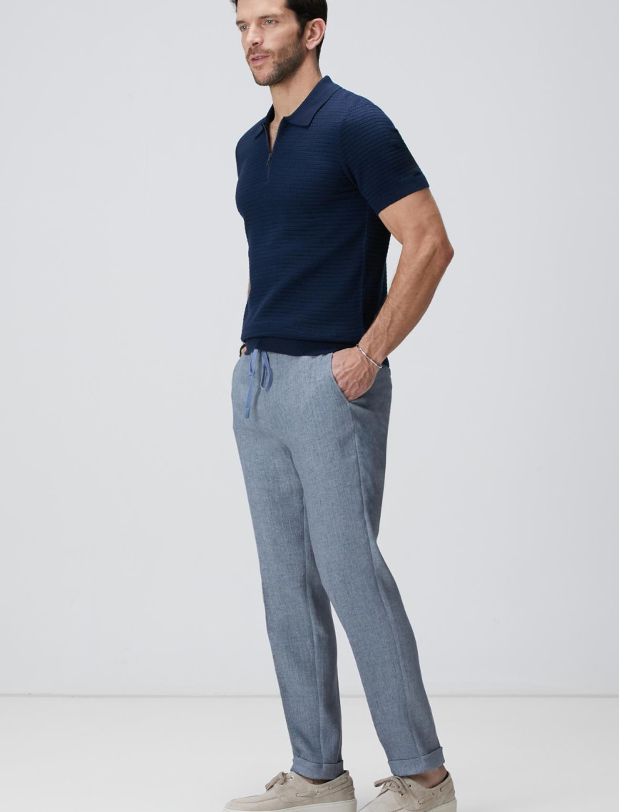 Network Erkek Mavi Keten Karışımlı Pantolon Network Erkek Mavi Keten Karışımlı Pantolon