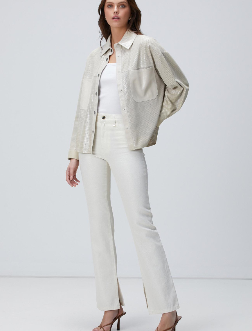 Network Kadın Taş Varaklı Deri Gömlek Network Kadın Taş Varaklı Deri Gömlek