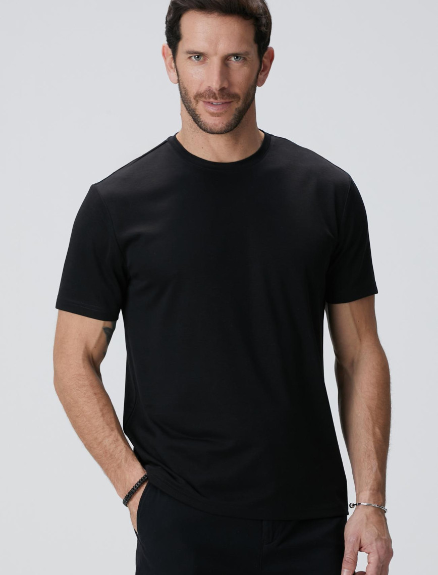 Network Erkek Siyah Basic T-shirt