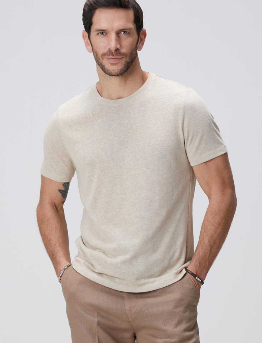 Network Erkek Bej Basic T-shirt Network Erkek Bej Basic T-shirt