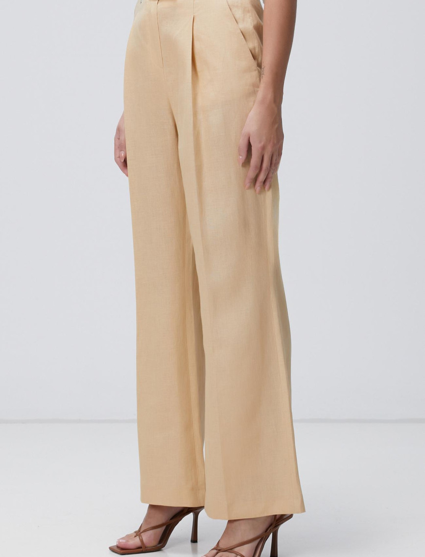 Network Kadın Bej Keten Pantolon